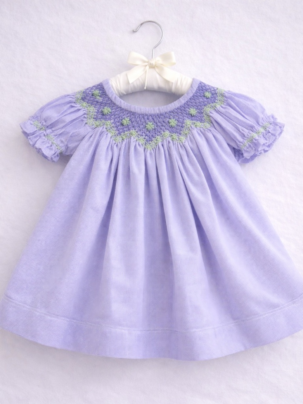 RARE Vintage Secret Wishes Smocked Bishop Dress 9M Purple Hand Smocked Baby Girl